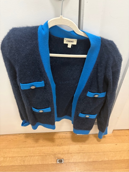 L'AGENCE Sweaters - L'AGENCE Navy + Bright Blue Fuzzy Cardigan